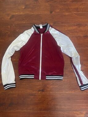 Women's Burgundy and White Bomber Jacket